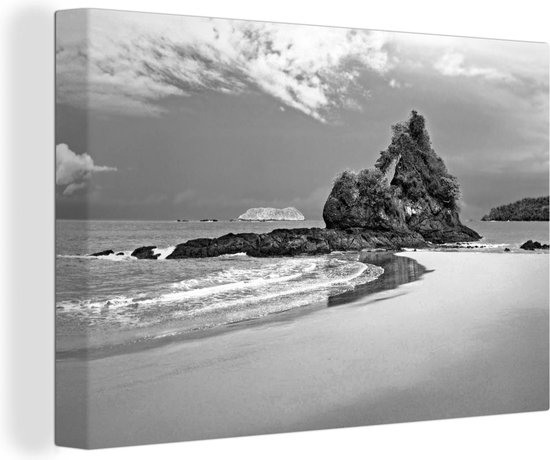 Canvas Schilderij Paradijs op het strand van Costa Rica in zwart wit - 90x60 cm - Wanddecoratie