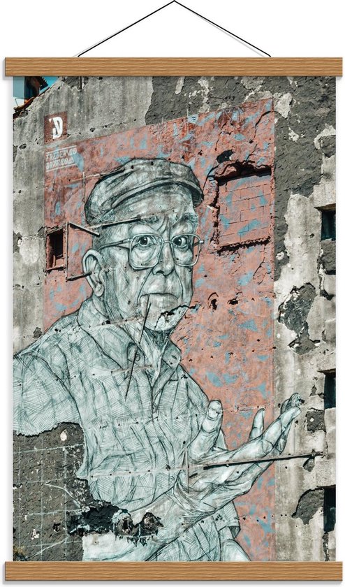 Schoolplaat – Man Graffiti op Oude Muur - 40x60cm Foto op Textielposter (Wanddecoratie op Schoolplaat)