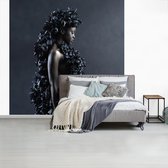 Behang - Fotobehang Bloemen - Vrouw - Zwart - Breedte 220 cm x hoogte 220 cm