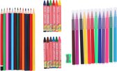 Topwrite Kids Tekenset - 38 stuks - kleurpotloden, viltstiften, waskrijtjes, puntenslijper