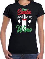 Dear Santa just bring wine drank Kerst shirt / Kerst t-shirt zwart voor dames - Kerstkleding / Christmas outfit XL