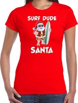 Surf dude Santa fun Kerst shirt / Kerst t-shirt rood voor dames - Kerstkleding / Christmas outfit M