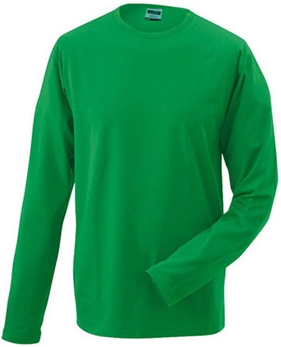 James and Nicholson - Unisex Lange Mouwen Elastisch T-Shirt (Groen)