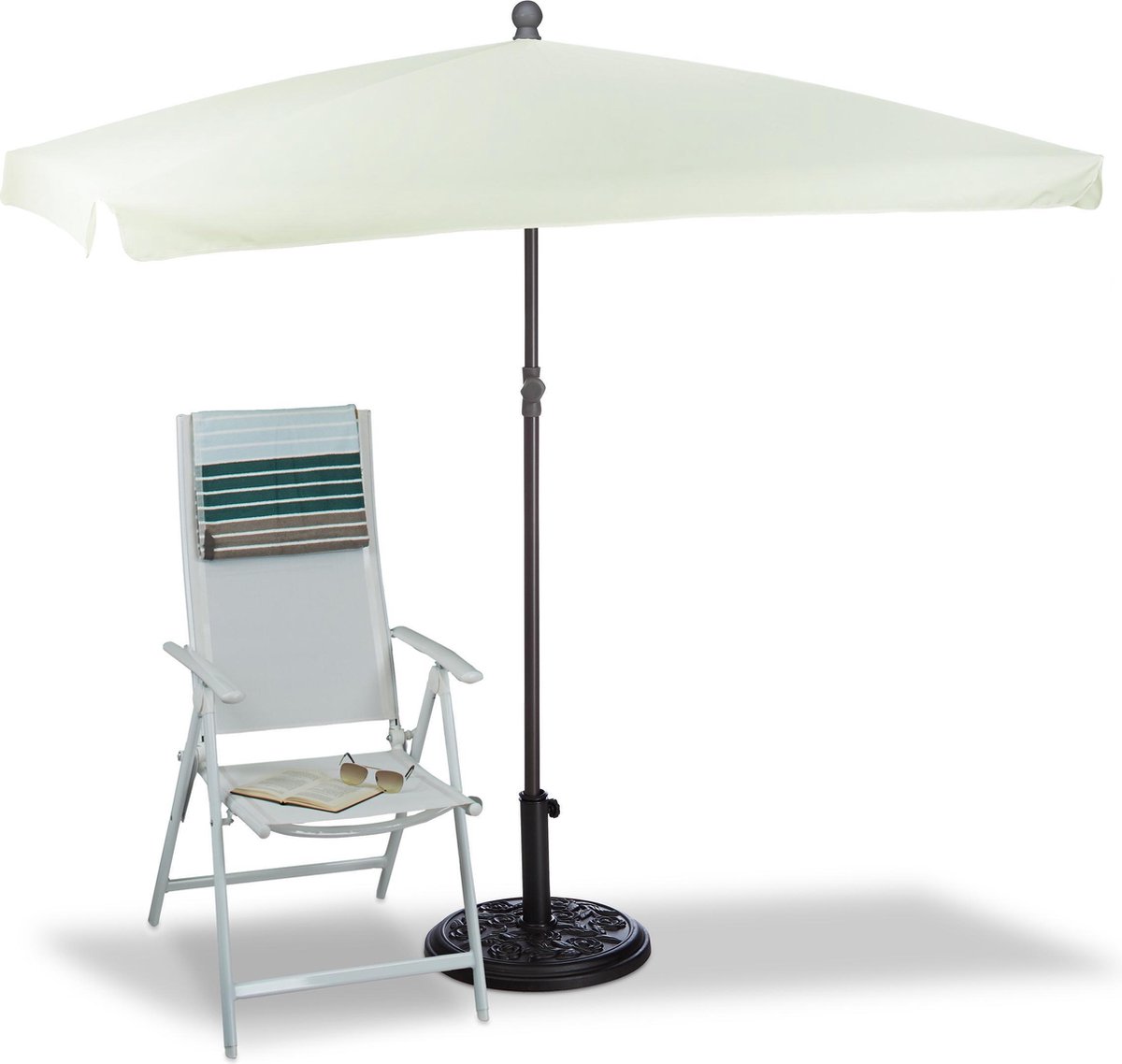 Relaxdays parasol hoogte verstelbaar - 200 x 120 cm - kantelbaar - tuinparasol rechthoek - Naturel - Relaxdays