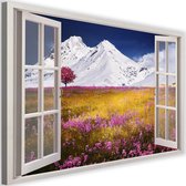 Schilderij Uitzicht op bergen, 2 maten, wit raam, Premium print