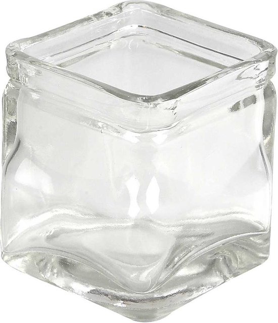 Vierkant glas, H: 8 cm, afm 7,5x7,5 cm, 12 stuk/ 1 karton