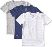 Little Label - v-neck t-shirt 3-pack - grijs blauw wit 98-104 - maat: 98/104 - bio-katoen