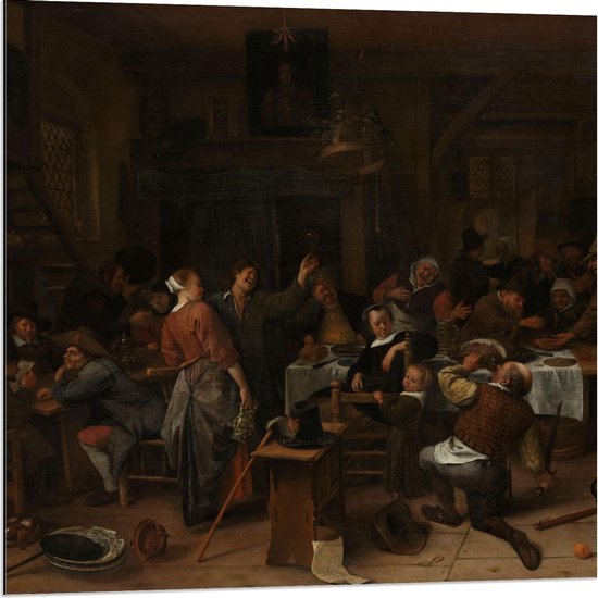 Dibond - Oude Meesters - Prinsjesdag, Jan Havicksz. Steen, 1660 - 1679 - 80x80cm Foto op Aluminium (Met Ophangsysteem)