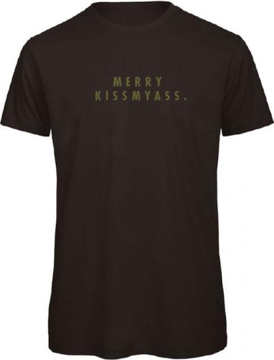 Foute kersttrui t-shirt zwart L - Merry Kissmyass - olijfgroen - soBAD. | Kerst t-shirt soBAD. | kerst shirts volwassenen | kerst t-shirts volwassenen | Kerst outfit | Foute kerst t-shirts