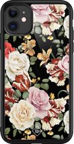 iPhone 11 hoesje glass - Bloemen flowerpower | Apple iPhone 11  case | Hardcase backcover zwart
