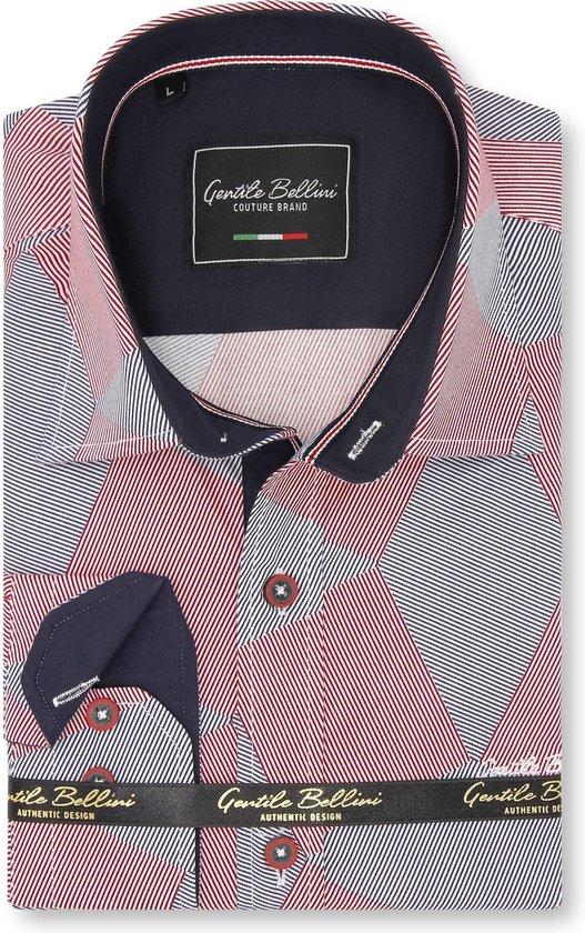 Heren Overhemd - Slim Fit - Diamond Checker Pattern - Rood - Maat S