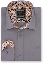 Heren Overhemd - Slim Fit - Paisley Contrastbeleg - Grijs - Maat 3XL