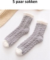 Sorprese 5 paar fuzzy sokken dames – greige – huissokken – huissokken dames – maat 35-40 - Moederdag - Cadeau