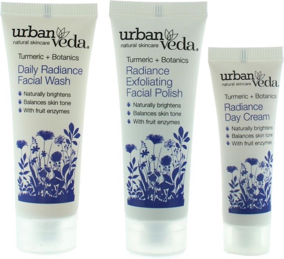 URBAN VEDA Radiance Facial Ritual Travel Gift Set 20ml Face Wash + 20ml Exfoliating Face Cream + 10ml Day Cream