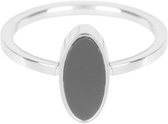 Ring Fashion Seal Oval Shiny Steel with Black Stone