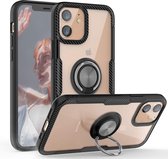 Hoesje Geschikt voor iPhone 12 / 12 Pro (6.1) Luxe hoesje Backcover case - Metalen Ring houder - Zwart