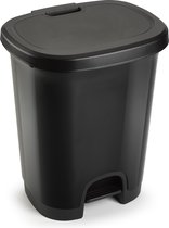 Kunststof afvalemmers/vuilnisemmers/pedaalemmers in het zwart van 18 liter met deksel en pedaal - 33 x 28 x 40 cm