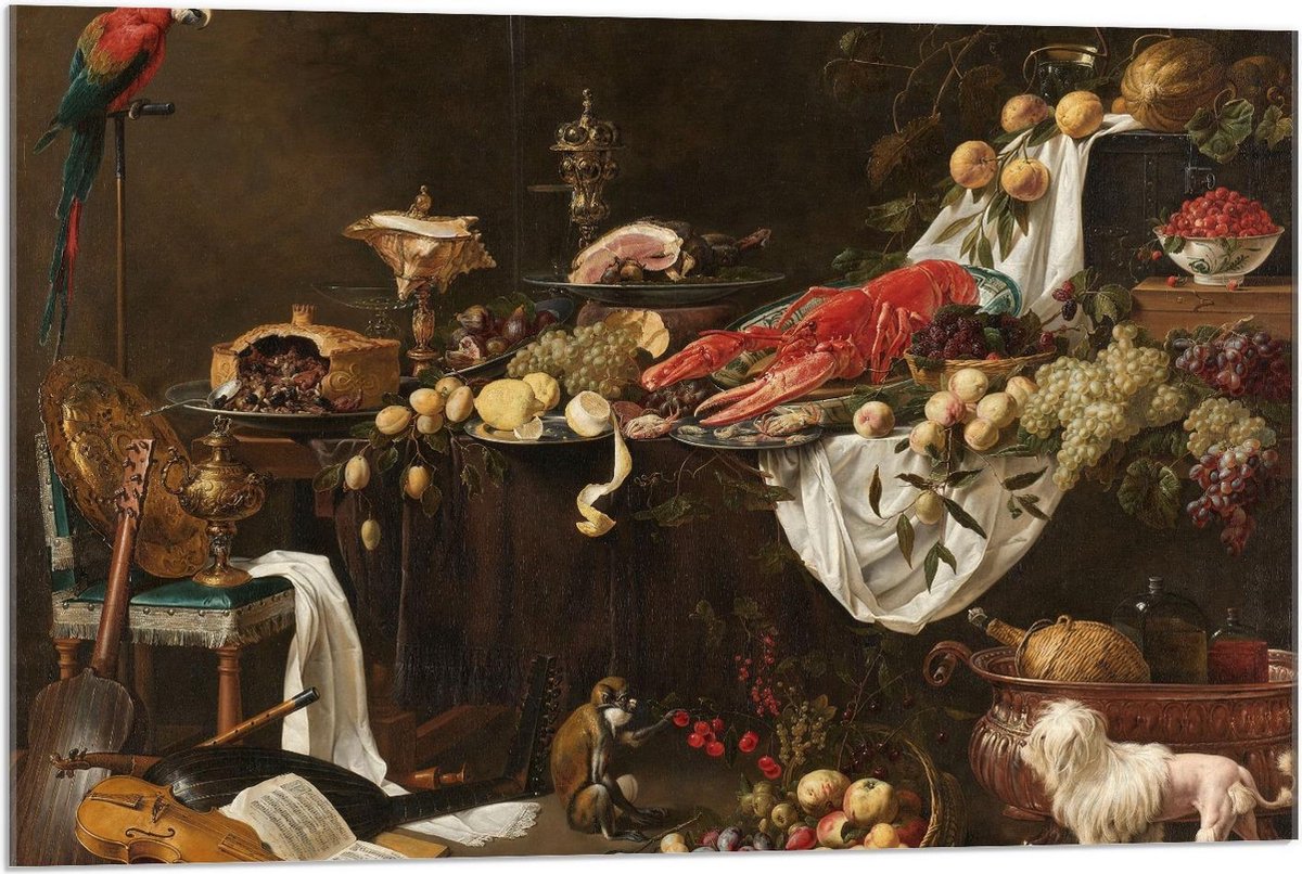 KuijsFotoprint Acrylglas - Oude Meesters - Pronkstilleven, Adriaen van Utrecht, 1644 - 90x60cm Foto op Acrylglas (Met Ophangsysteem) Rood