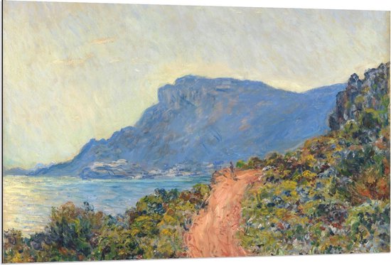 Dibond - Oude Meesters - La Corniche bij Monaco, Claude Monet, 1884 - 120x80cm Foto op Aluminium (Wanddecoratie van metaal)