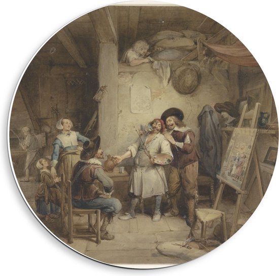 Forex Wandcirkel - Oude Meesters - A. Brouwer & pupil J. v Craesbeek, Jean Baptiste Madou - 40x40cm Foto op Wandcirkel (met ophangsysteem)