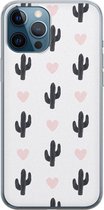 iPhone 12 Pro hoesje siliconen - Cactus hartjes - Soft Case Telefoonhoesje - Planten - Transparant, Zwart