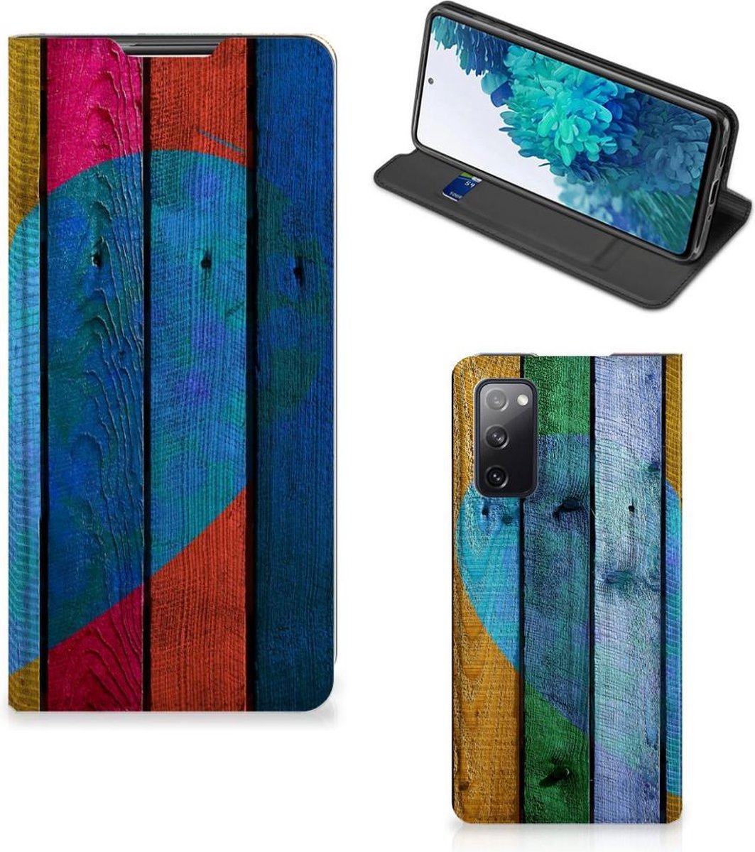 Samsung Galaxy S20 FE Book Wallet Case Wood Heart - Cadeau voor je Vriend