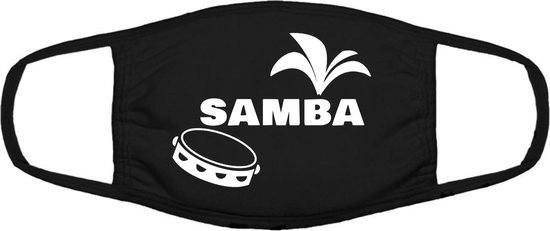 Samba mondkapje | muziek | gezichtsmasker | bescherming | bedrukt | logo | Zwart mondmasker van katoen, uitwasbaar & herbruikbaar. Geschikt voor OV
