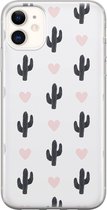 iPhone 11 hoesje siliconen - Cactus hartjes - Soft Case Telefoonhoesje - Planten - Transparant, Zwart
