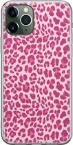 iPhone 11 Pro Max hoesje siliconen - Luipaard roze - Soft Case Telefoonhoesje - Luipaardprint - Transparant, Roze