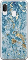 Samsung Galaxy A20e hoesje siliconen - Goud blauw marmer - Soft Case Telefoonhoesje - Marmer - Blauw