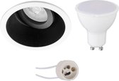 LED Spot Set - Pragmi Zano Pro - GU10 Fitting - Dimbaar - Inbouw Rond - Mat Zwart/Wit - 6W - Warm Wit 3000K - Kantelbaar - Ø93mm - BES LED