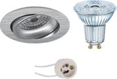LED Spot Set - OSRAM Parathom PAR16 927 36D - Pragmi Delton Pro - GU10 Fitting - Dimbaar - Inbouw Rond - Mat Zilver - 5.5W - Warm Wit 2700K - Kantelbaar - Ø82mm - BES LED