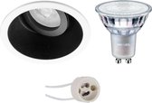 LED Spot Set - Pragmi Zano Pro - GU10 Fitting - Inbouw Rond - Mat Zwart/Wit - Kantelbaar - Ø93mm - Philips - MASTER 927 36D VLE - 3.7W - Warm Wit 2200K-2700K - DimTone Dimbaar - BES LED