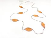 Zilveren halsketting halssnoer collier Model Oval met oranje stenen