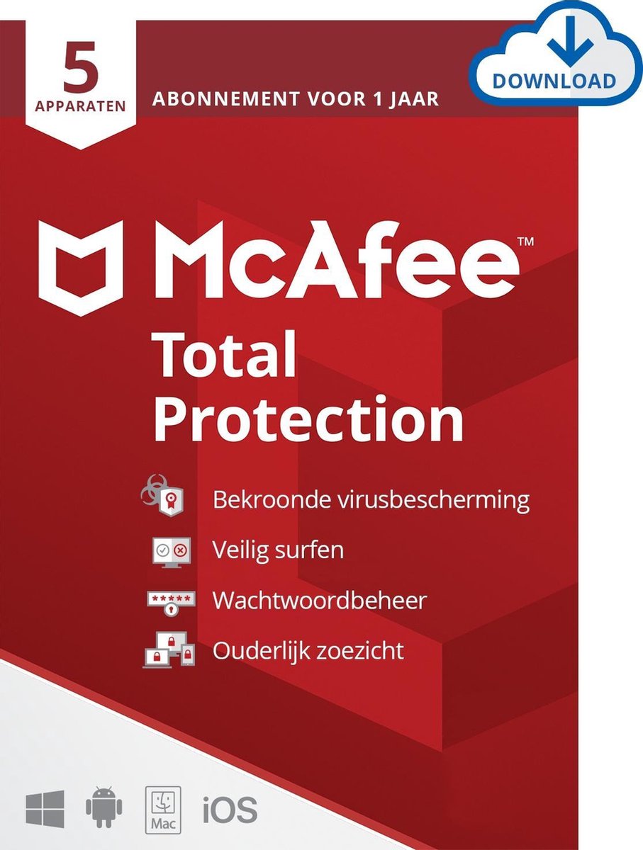 McAfee Total Protection - 12 maanden/5 apparaten - Nederlands - PC/Mac Download