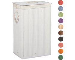 wasmand bamboe - 83 l - met deksel - opvouwbaar - groot - wit
