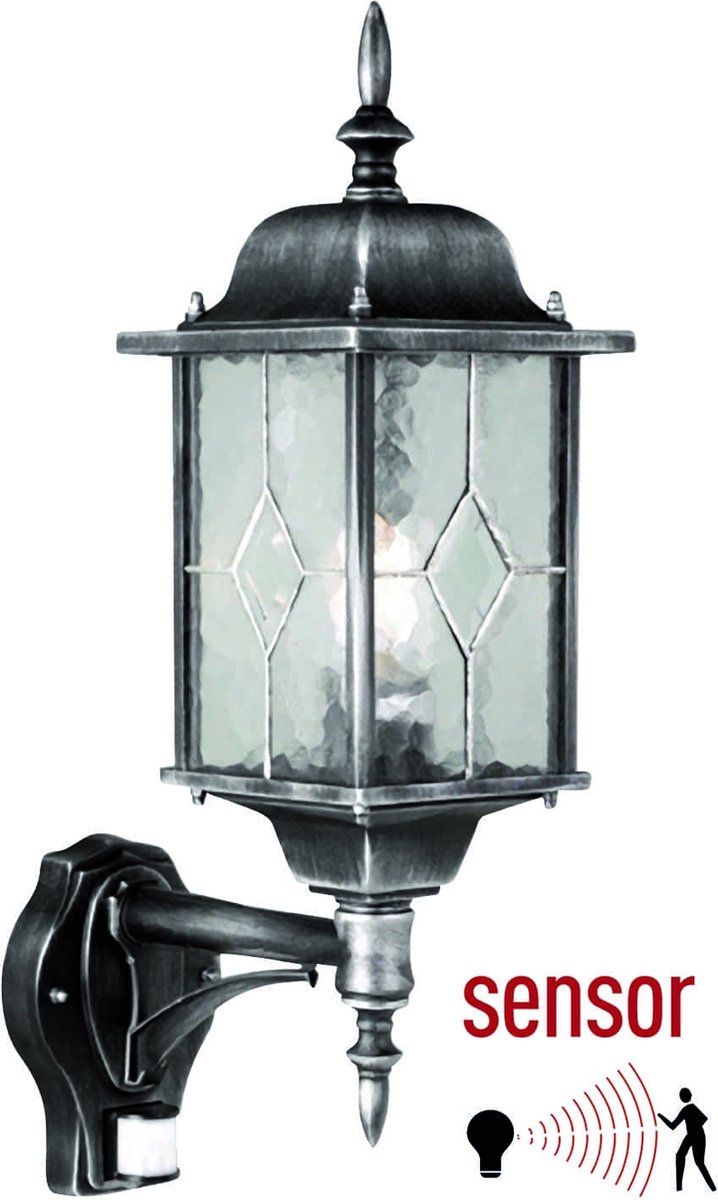 Wexford wandlamp met bewegingsmelder - zwart/zilver