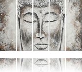 Schilderij , Gezicht van witte Boeddha , grijs wit , 4 maten , 5 luik , wanddecoratie , Premium print , XXL