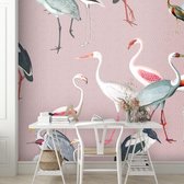 Behang Royal cranes - pink 420 x 280 cm (b x h)