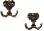 4x Luxe kapstokhaken / jashaken vermessingd met dubbele haak - antiek brons - hoogwaardig zamac - 6,5 x 5,8 cm - antiek stijl kapstokhaakjes / garderobe haakjes