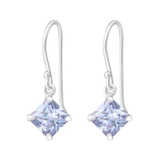 Oorhangers-925 zilver-zirkonia-ruit-6mm-lila