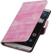 Wicked Narwal | Lizard bookstyle / book case/ wallet case Hoes voor Huawei Mate S Roze