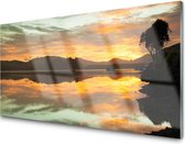 Glasschilderij Waikawa-baai in zonsopgangtijd | 4 mm veiligheidsglas | 100 x 50 cm | Blind ophangsysteem | Moderne glazen schilderij