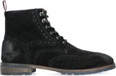 Manfield - Heren - Zwarte suède veterboots - Maat 45