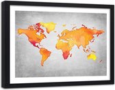 Foto in frame , wereld in Oranje tinten , 120x80cm , Oranje grijs , wanddecoratie , Premium print