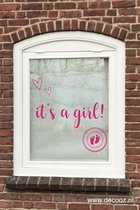 Sticker Hoera - Geboortesticker It's a girl - Raamsticker It's a girl - Geboortesticker - Geboorteaankondiging