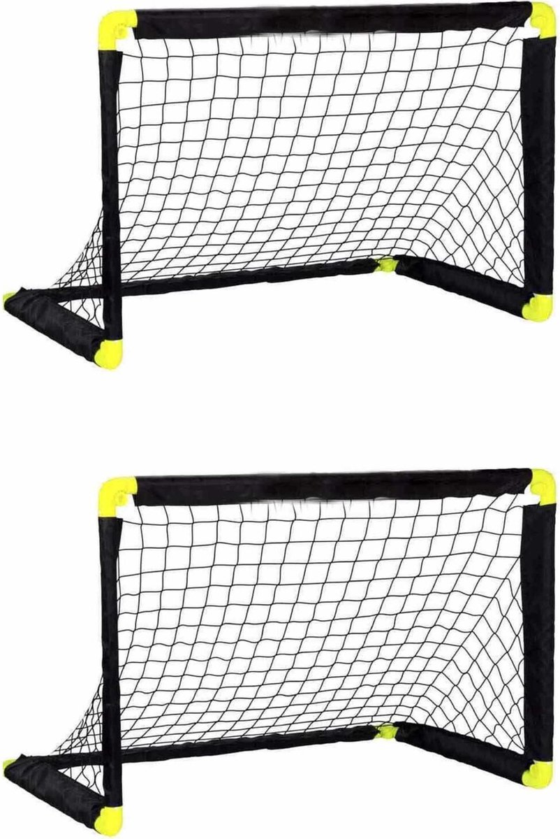 2x Voetbalgoals/voetbaldoelen 90 x 59 x 61 cm - Inklapbaar/vouwbaar - Buitenspeelgoed - Buiten spele