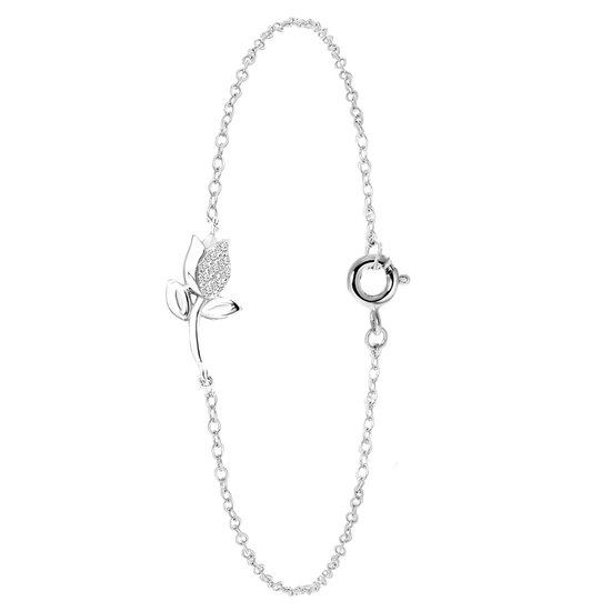 Lucardi Dames Armband tulp - Echt Zilver - Armband - Cadeau - 19 cm - Zilverkleurig