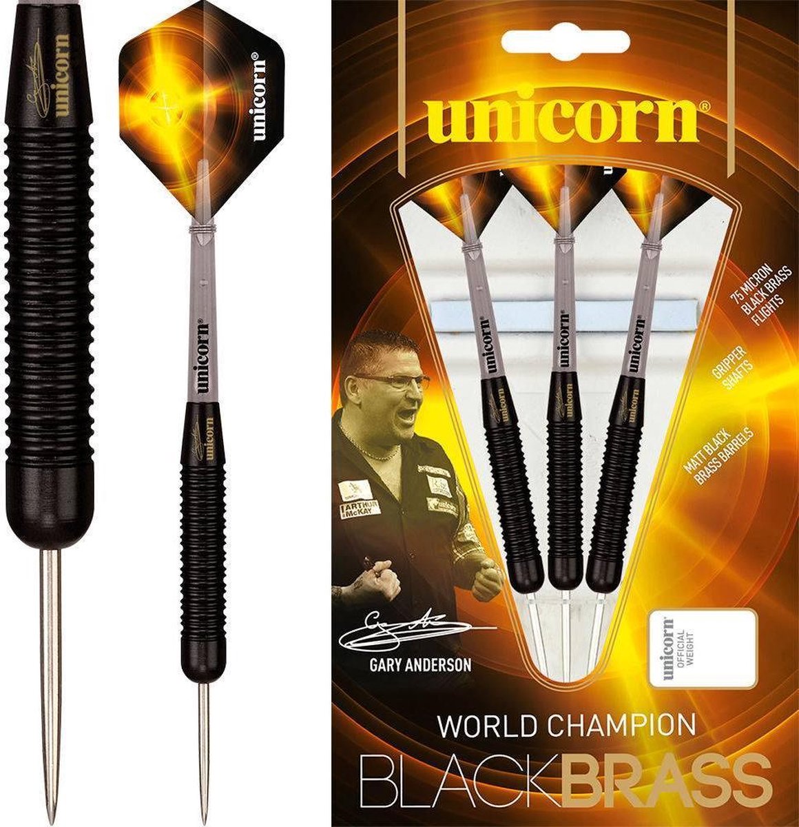 Unicorn Gary Anderson World Champion Black Brass P1 - Dartpijlen 25 Gram