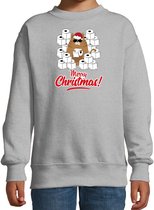 Foute Kerstsweater / Kerst trui met hamsterende kat Merry Christmas grijs voor kinderen- Kerstkleding / Christmas outfit 12-13 jaar (152/164) - Kersttrui